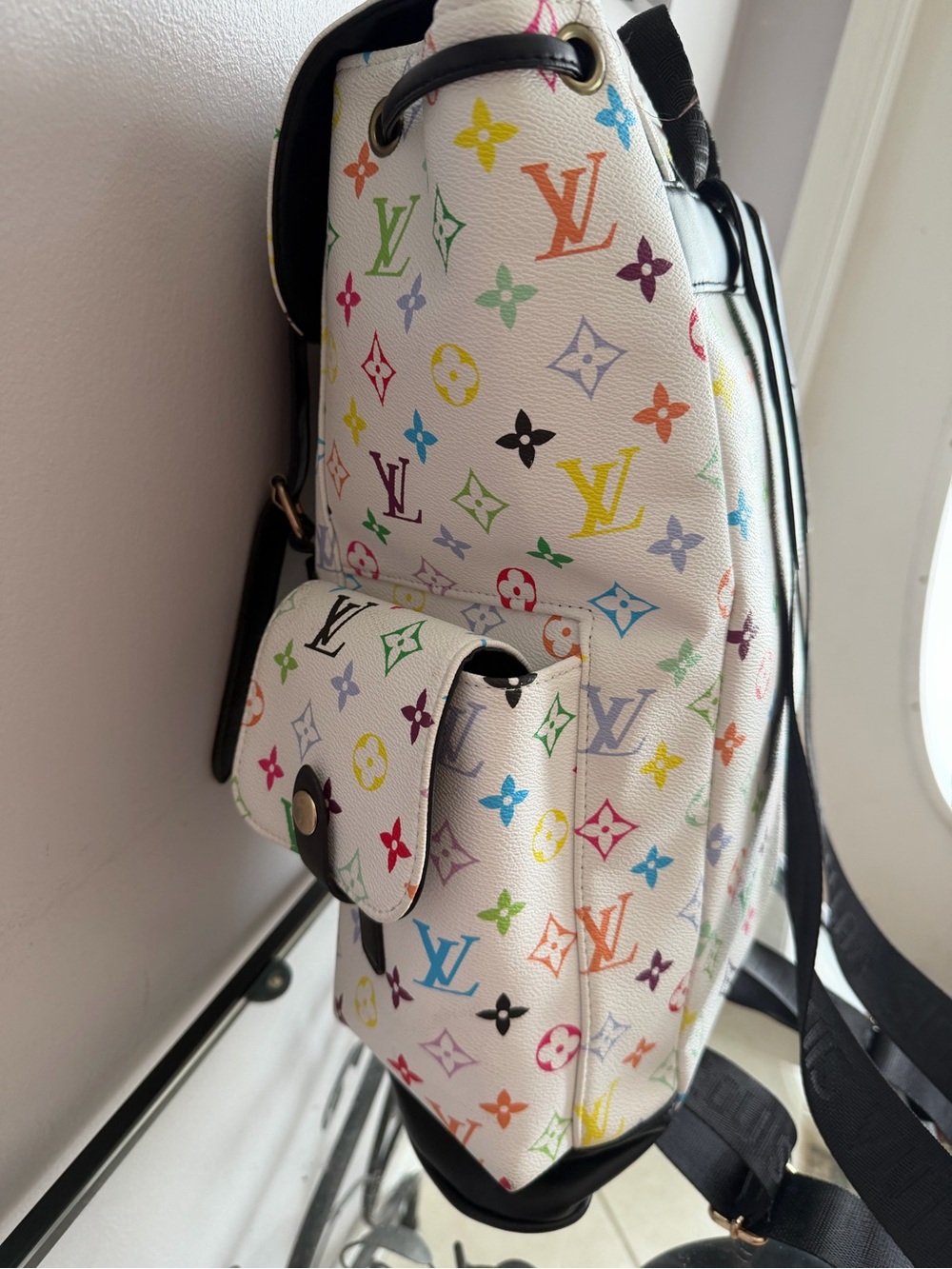 Louis Vuitton White Multicolor Monogram Canvas Backpack with Black Trim - Picture 3 of 4